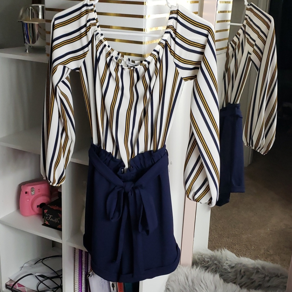 Multi Stripe Romper - White/Navy